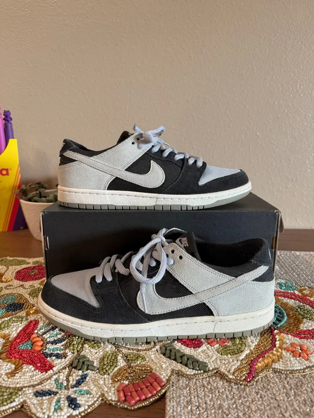 2017 Nike SB Zoom Dunk Low Pro Black Wolf Grey White Smoke Shadow 854866 001
